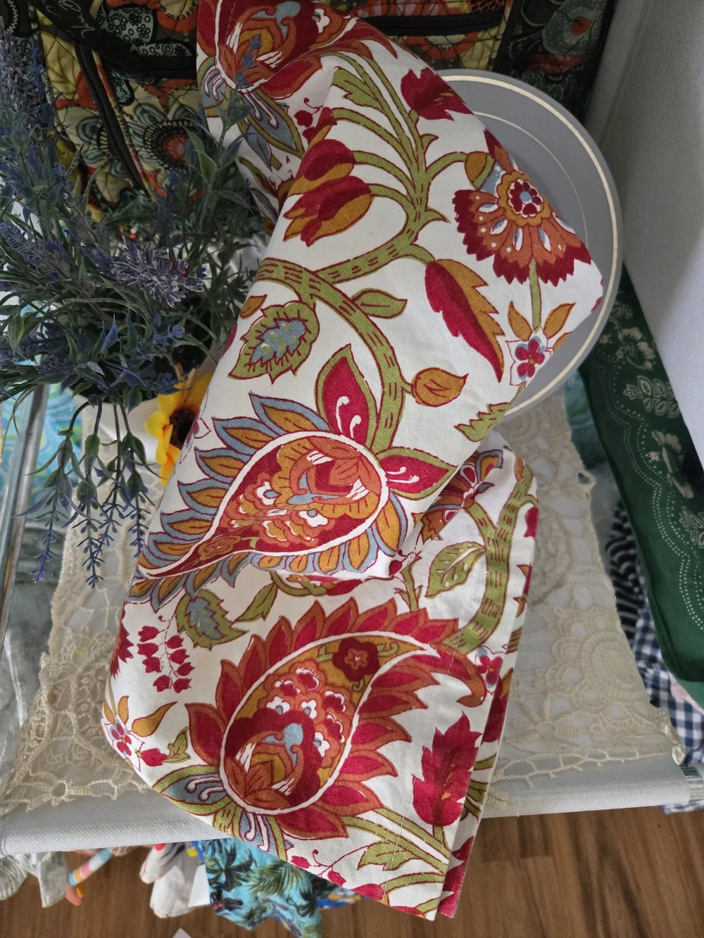 Boho Hippie Dining Home Decor Floral Paisley Cotton Table Runner Red/Cream